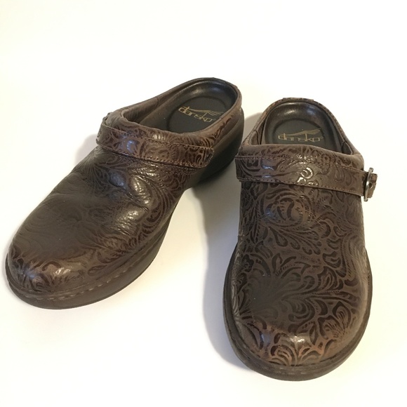 Dansko Allison Clog Floral Embossed Leather Brown 36 - Picture 2 of 5